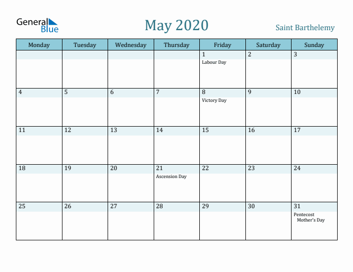 May 2020 Calendar with Holidays