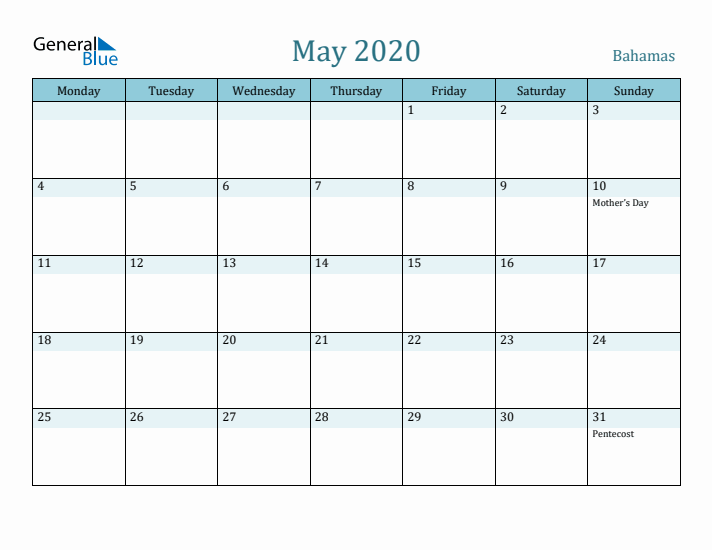 May 2020 Calendar with Holidays