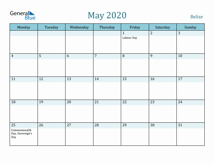 May 2020 Calendar with Holidays