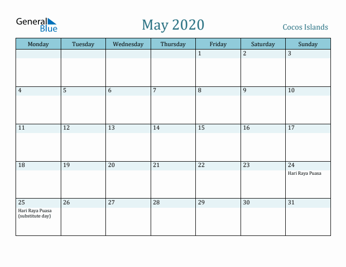 May 2020 Calendar with Holidays