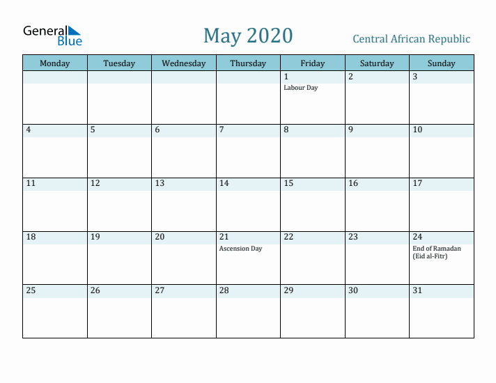 May 2020 Calendar with Holidays