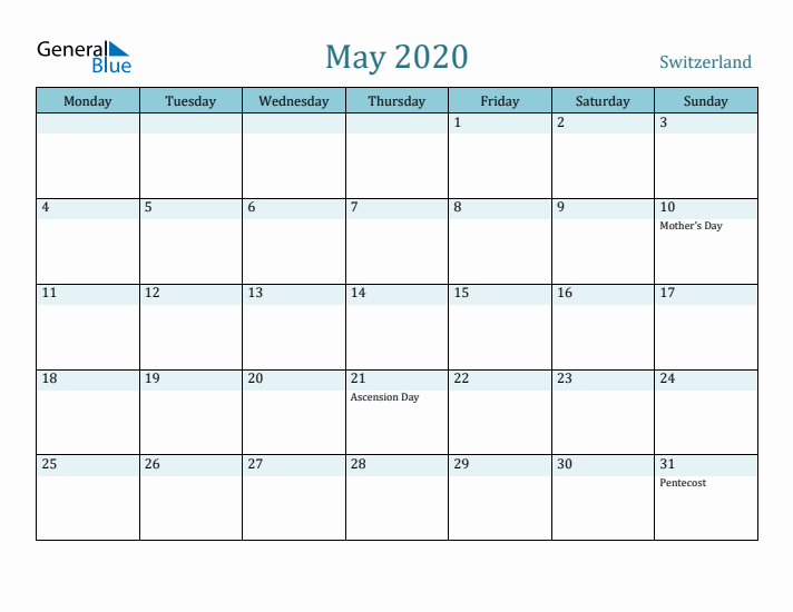 May 2020 Calendar with Holidays