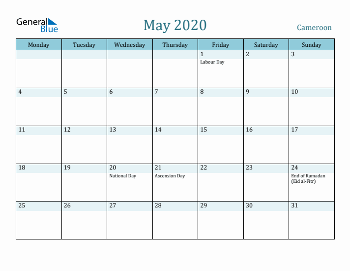 May 2020 Calendar with Holidays