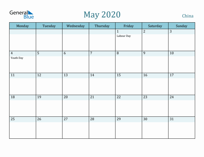 May 2020 Calendar with Holidays