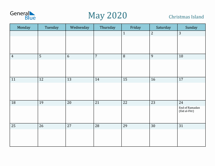 May 2020 Calendar with Holidays