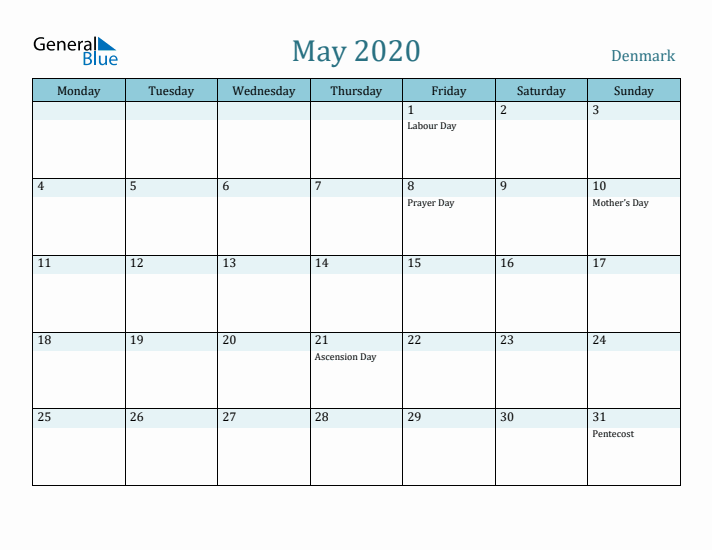 May 2020 Calendar with Holidays