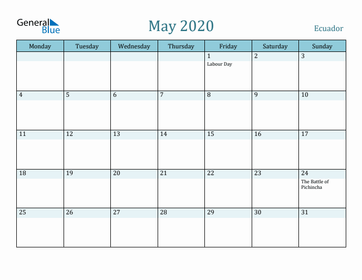 May 2020 Calendar with Holidays