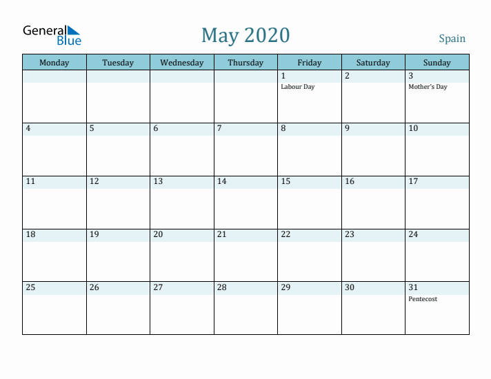 May 2020 Calendar with Holidays