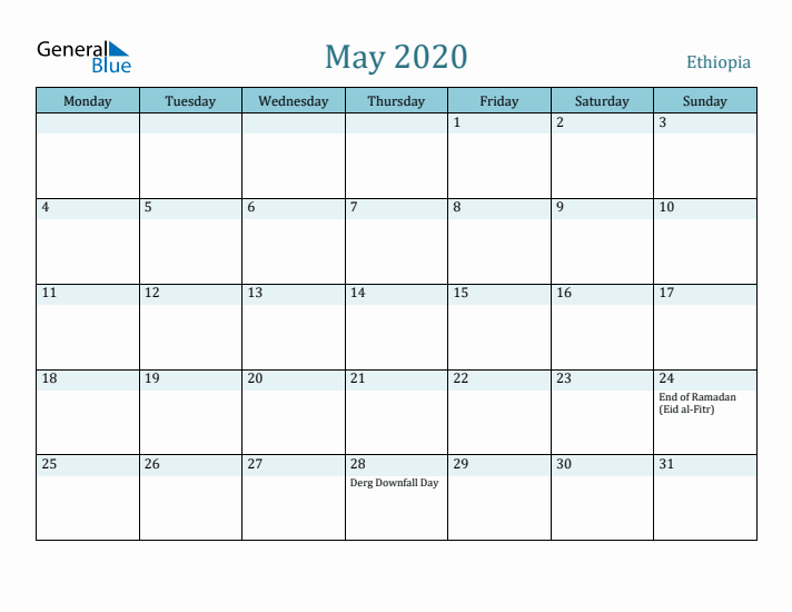 May 2020 Calendar with Holidays