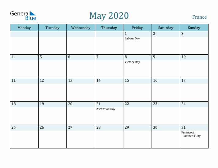 May 2020 Calendar with Holidays