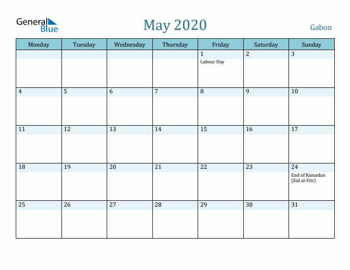 May 2020 Calendar with Holidays