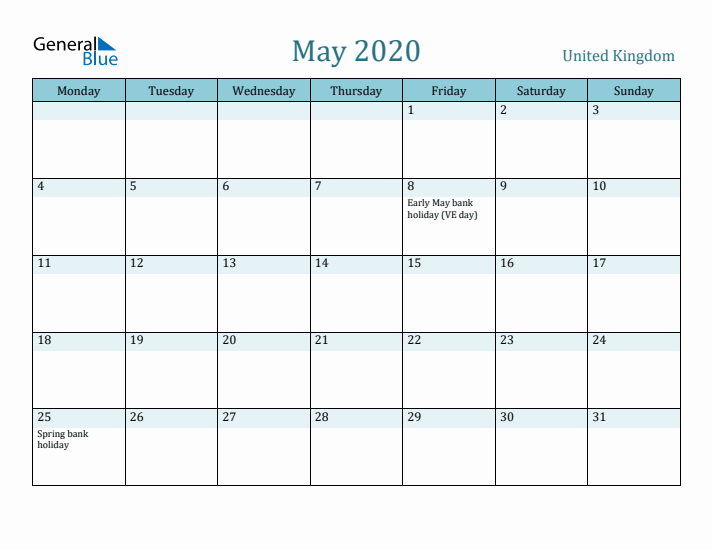 May 2020 Calendar with Holidays