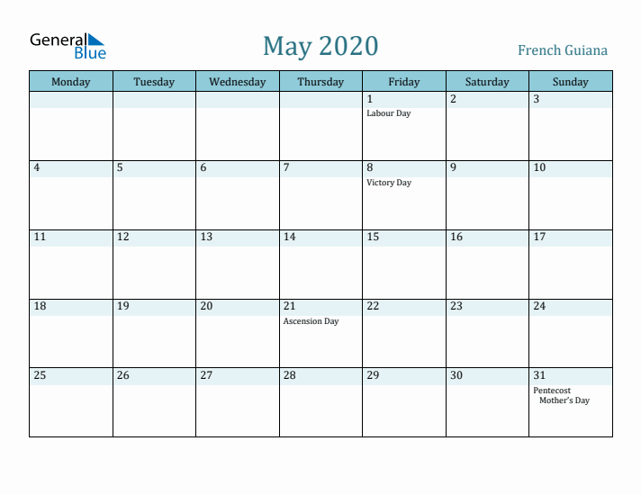 May 2020 Calendar with Holidays