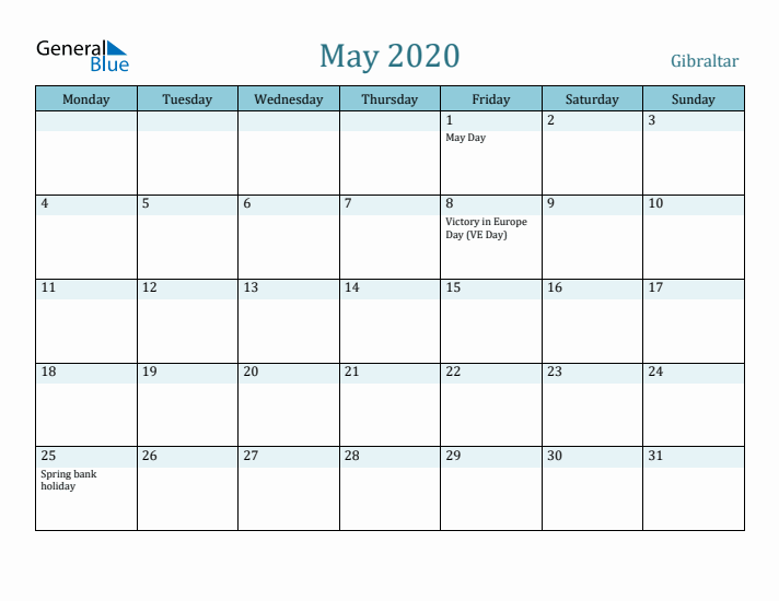 May 2020 Calendar with Holidays