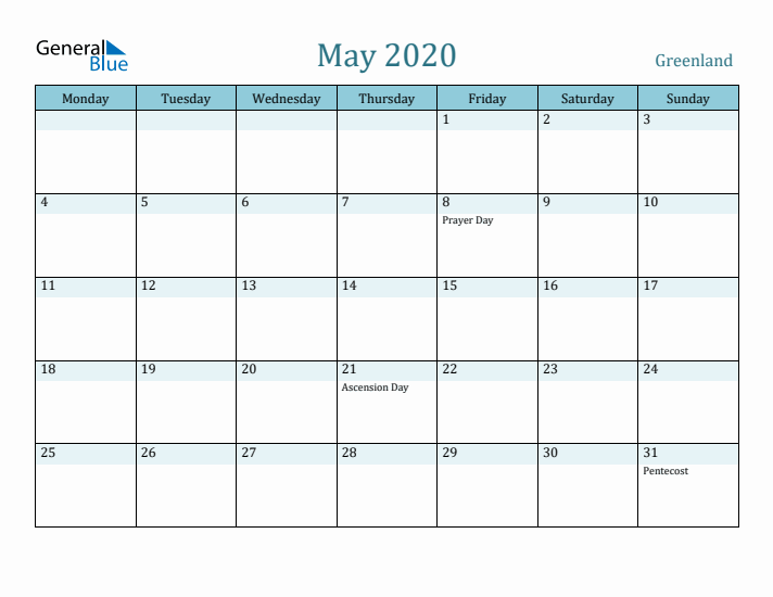 May 2020 Calendar with Holidays