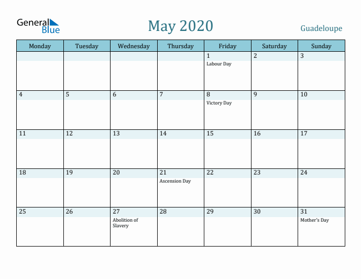 May 2020 Calendar with Holidays