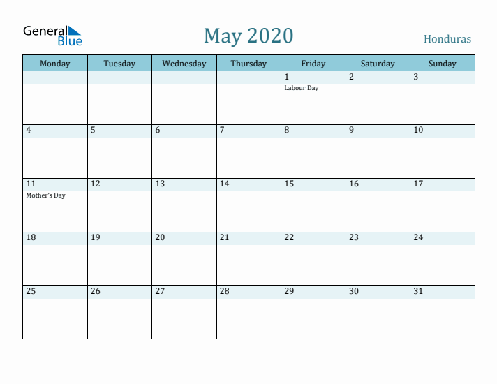 May 2020 Calendar with Holidays