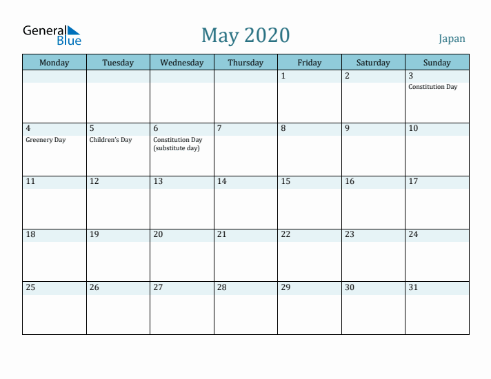 May 2020 Calendar with Holidays