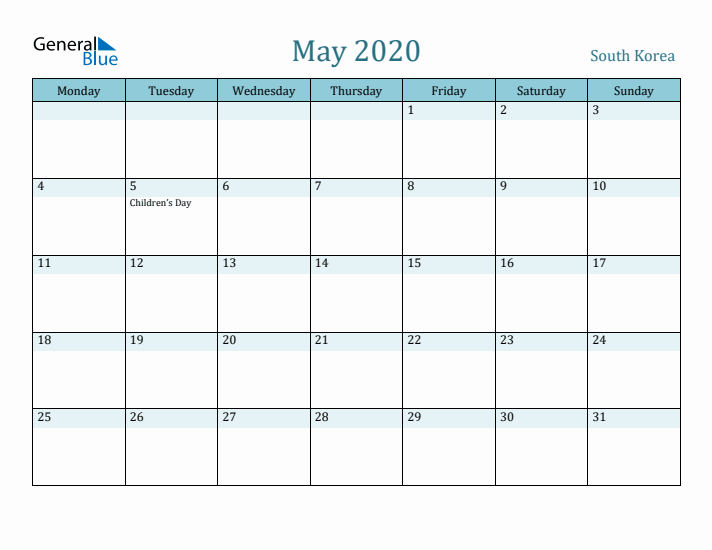 May 2020 Calendar with Holidays