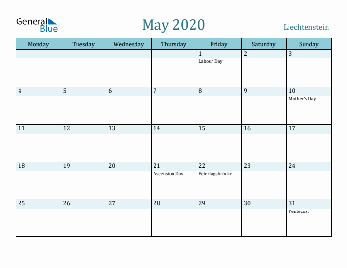 May 2020 Calendar with Holidays