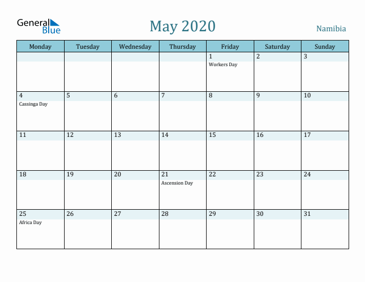 May 2020 Calendar with Holidays