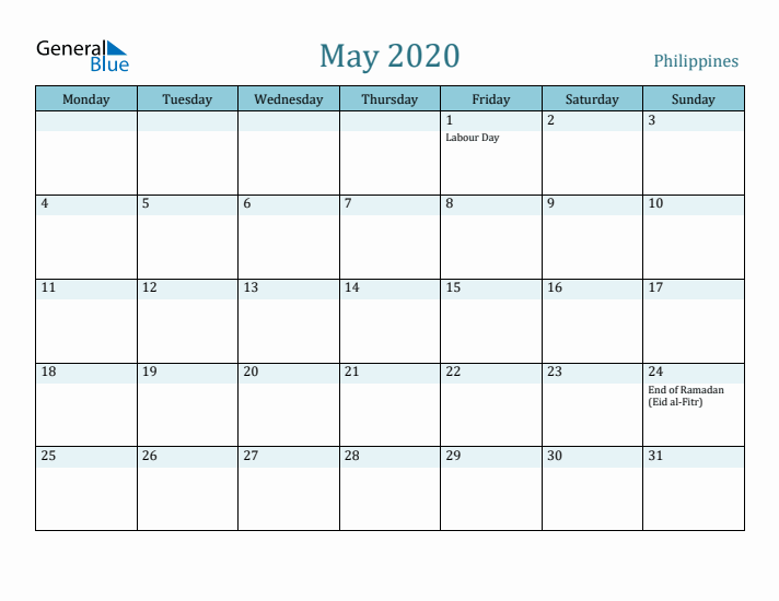 May 2020 Calendar with Holidays