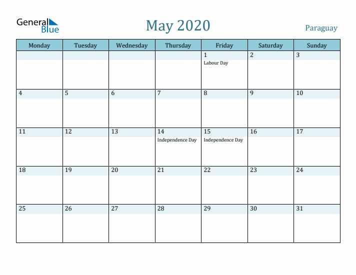 May 2020 Calendar with Holidays