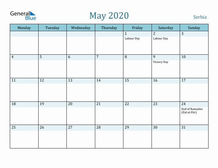 May 2020 Calendar with Holidays