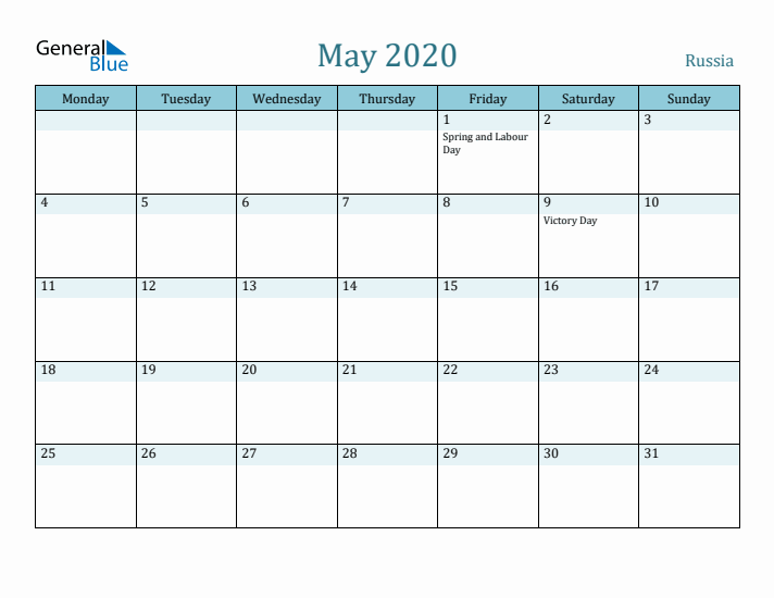 May 2020 Calendar with Holidays