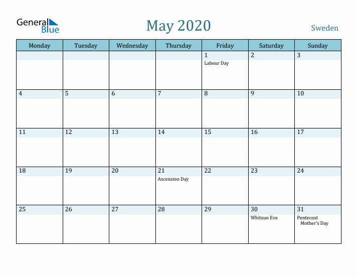 May 2020 Calendar with Holidays