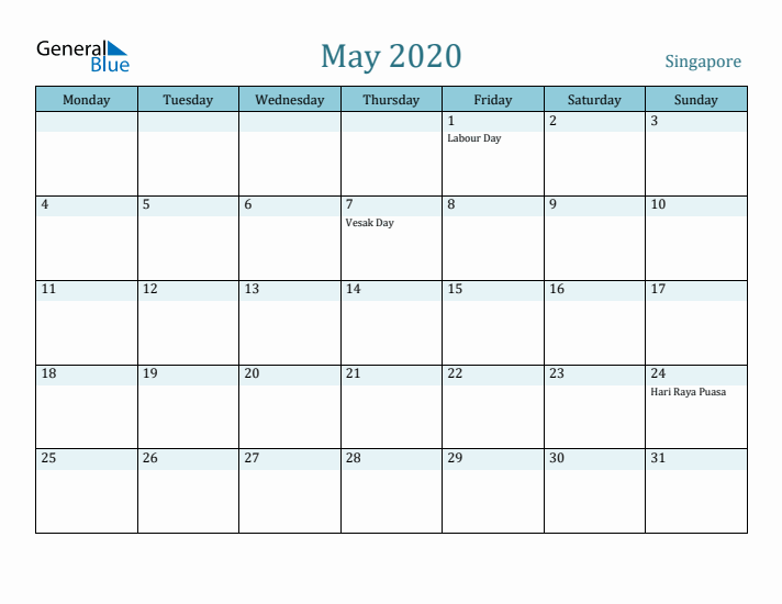 May 2020 Calendar with Holidays