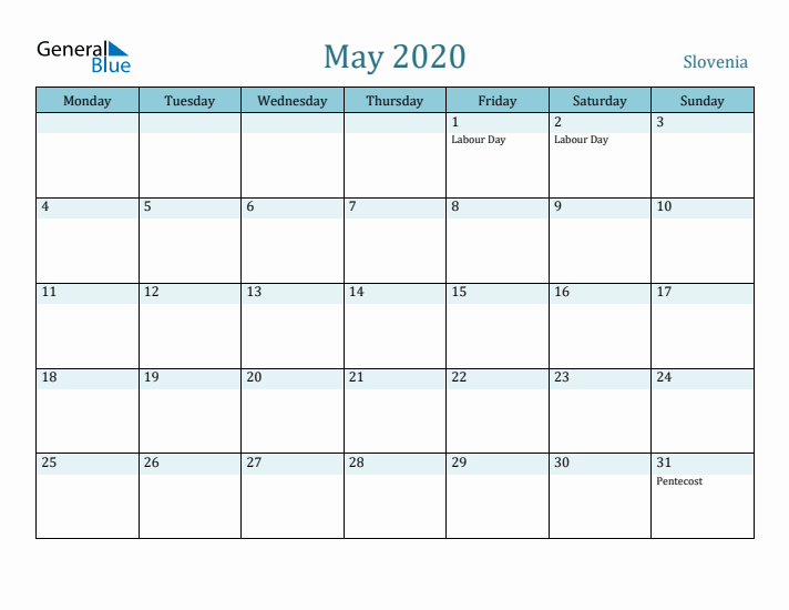 May 2020 Calendar with Holidays