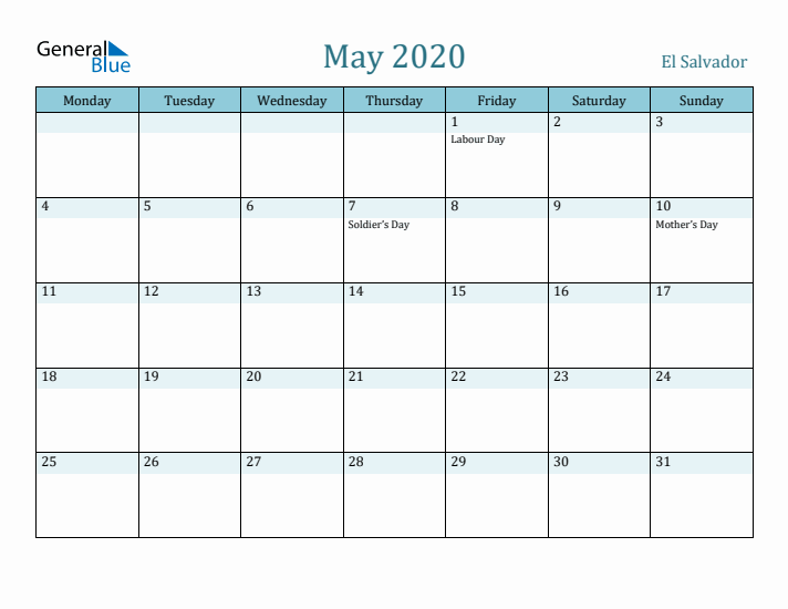 May 2020 Calendar with Holidays