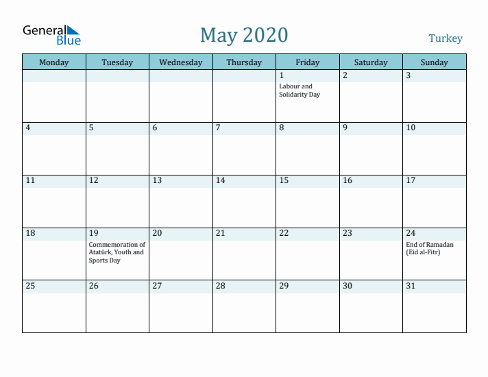 May 2020 Calendar with Holidays