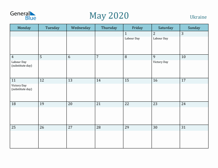 May 2020 Calendar with Holidays