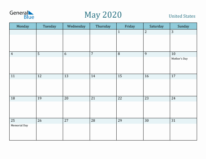 May 2020 Calendar with Holidays