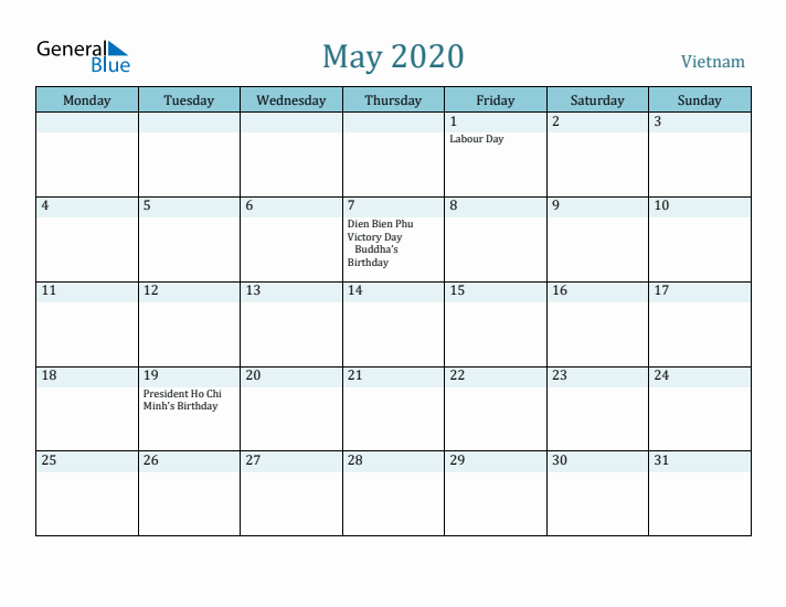 May 2020 Calendar with Holidays