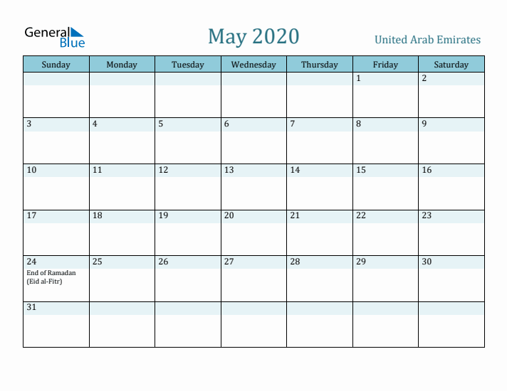 May 2020 Calendar with Holidays