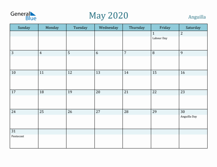 May 2020 Calendar with Holidays