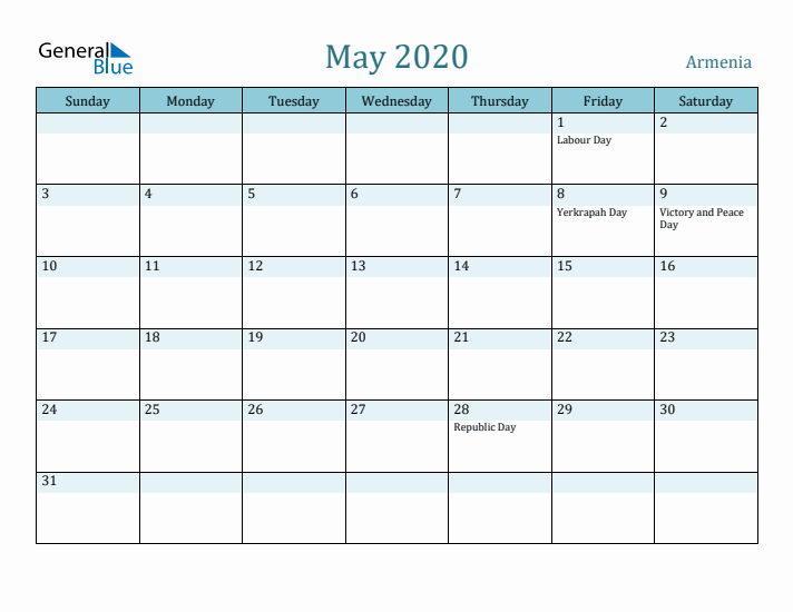 May 2020 Calendar with Holidays