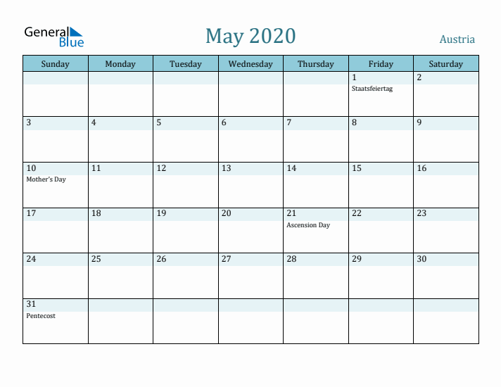 May 2020 Calendar with Holidays