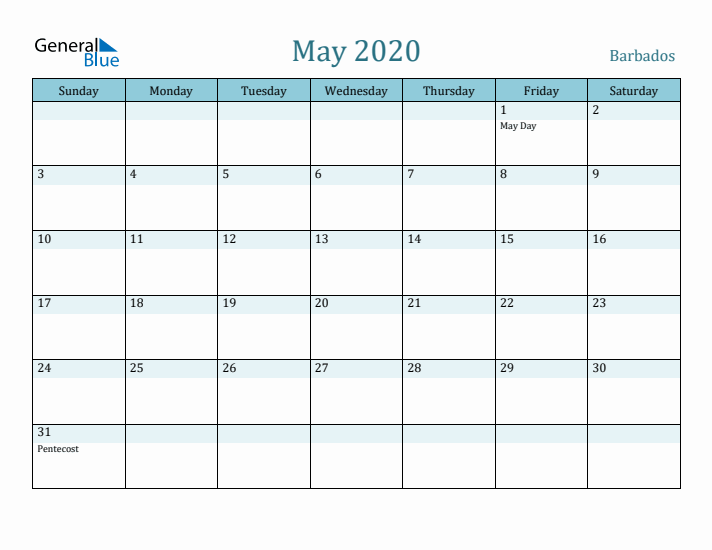 May 2020 Calendar with Holidays