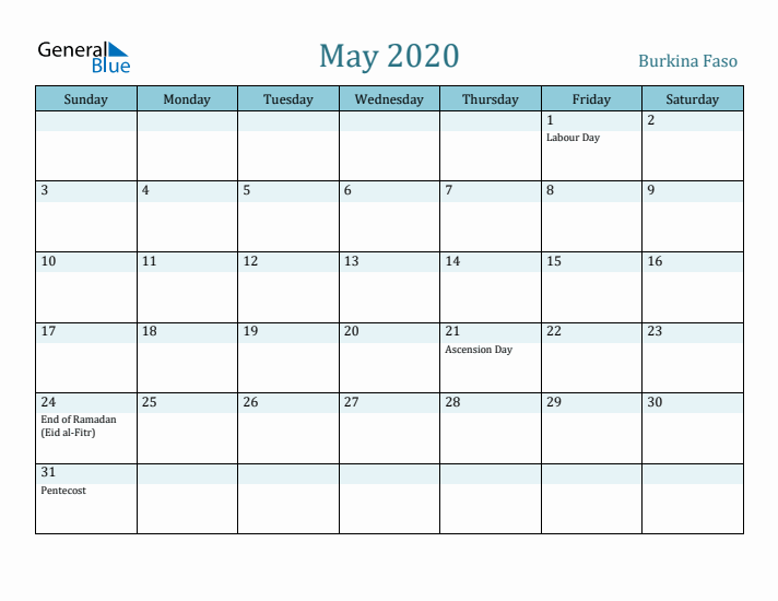 May 2020 Calendar with Holidays