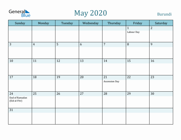 May 2020 Calendar with Holidays