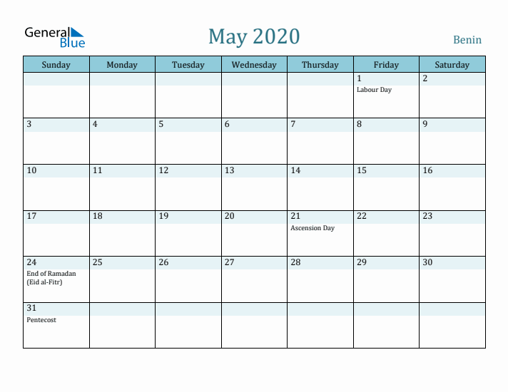 May 2020 Calendar with Holidays