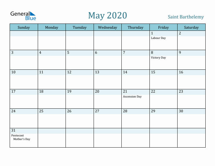 May 2020 Calendar with Holidays