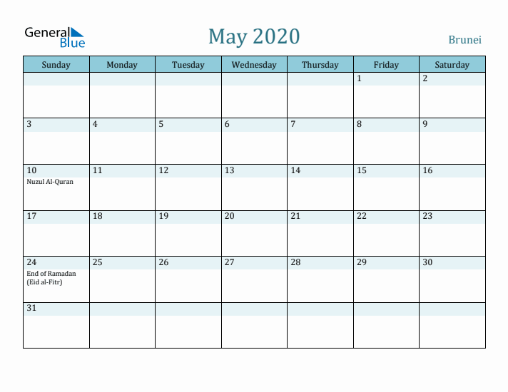 May 2020 Calendar with Holidays