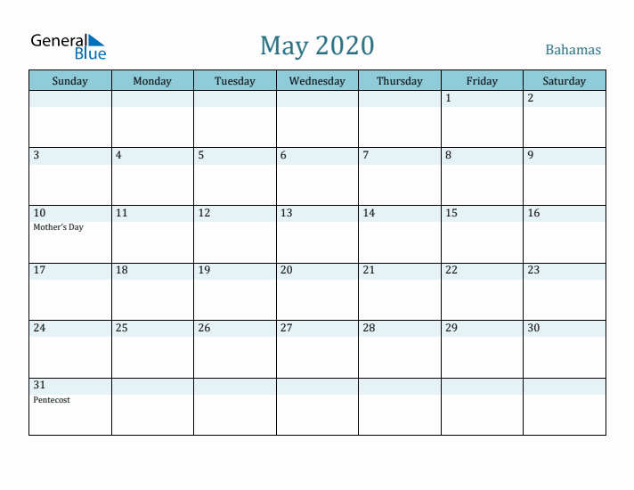 May 2020 Calendar with Holidays