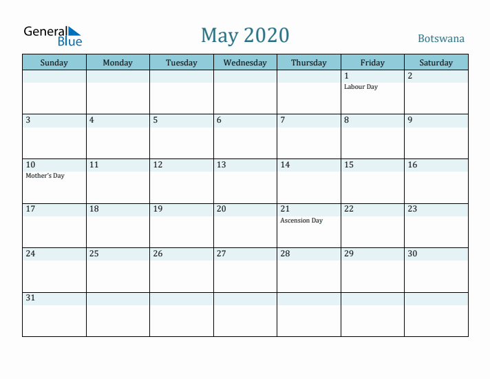 May 2020 Calendar with Holidays