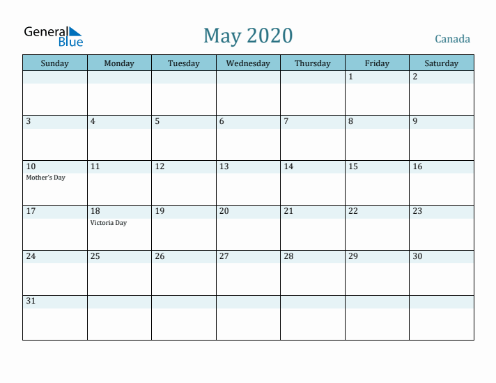 May 2020 Calendar with Holidays